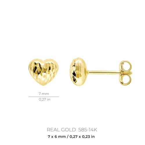 forme di Lucchetta - 14k Gold Puffed Heart Textured 7mm Stud - Womens Italian Earrings from Italy4
