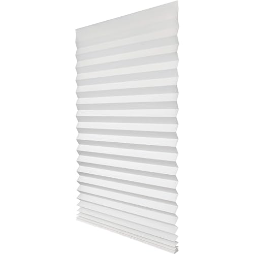Blackout Window Blinds Shade Cordless Blackout No Drill Cut to Size Clip On Stick On Self Adhesive Temporary Blinds Pleated Paper Blinds for Windows Doors Shades (White, 90 X 150cm/35.43 X 59.06)