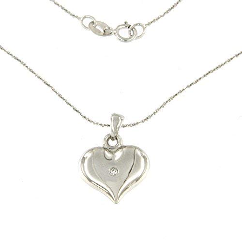 Lucchetta - Pendentif Coeur en Or Blanc 18 carats avc Diamant - Bijoux d'Or Italienne pour Femme