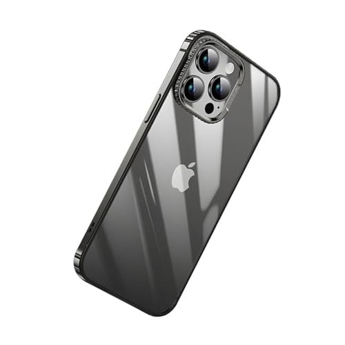 Coque iPhone 15 Pro métal noir et protection appareil photo mécanique transparente
