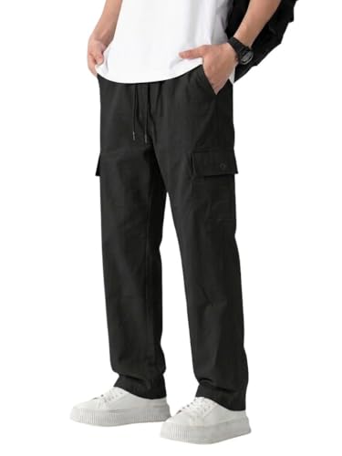 Image of Cargo for Men | Cotton Cargo Pant | Lower for man | Elastic Drawstring Waist Straight Fit Bottoms | Comfortable Breathable Cargos for Casual, Office Wear