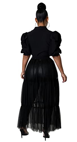 Ekaliy Women Sexy Short Sleeve Bodycon High Low Asymmetrical Ruffle Tunics Blouse Shirt Top Dress3