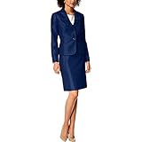 Le Suit Women's Petite Shiny 2 Bttn Skirt Suit, Navy, 4P