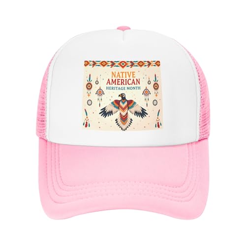 National Native American Heritage Trucker Hat November is Native American Heritage Month Party Festival Baseball Cap Mesh Back Adjustable Hats for Kids - Pink