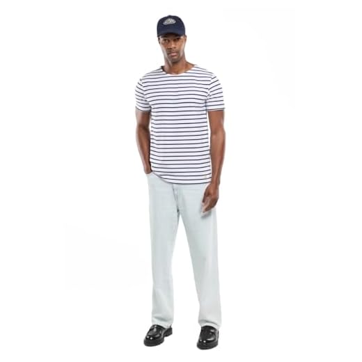 Armor Lux Herren Hoedic T-Shirt, Mehrfarbig (Blanc/Navire 400), Medium