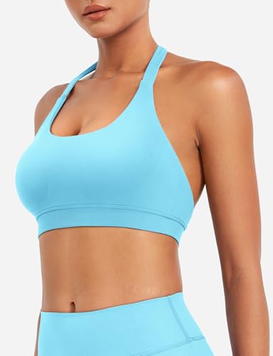 Image of YEOREO CoreFlex Women Halter Sports Bra Workout Seamless Padded Basic Bra Open Back Yoga Gym Crop Top