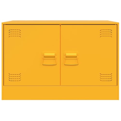 Meuble de télévision jaune moutarde en acier idéal pour dynamiser le décor de votre studio