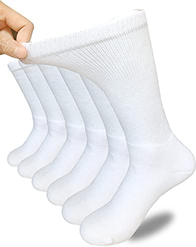 Men Diabetic Socks Extra Width Non Binding Crew Sock Cushioned Moisture Wicking Socks for Diabetes Edema Thick Ankle 3 Pairs (A-White (3 Pairs))