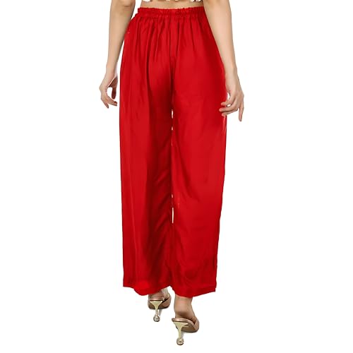 Image of Women's Rayon Palazzo Pants | Solid Color Wide Leg Trousers in 18 Shades | Elastic Waist Casual Bottoms XS-7XL | Comfortable