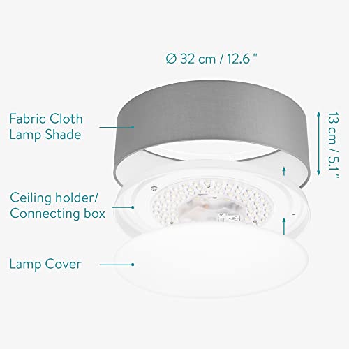 Navaris Flush Mount Ceiling Light - 12.6" Diameter Drum Lamp Shade Led Fixture With Remote Control - Bedroom Living Room - Light Gray #TOP5