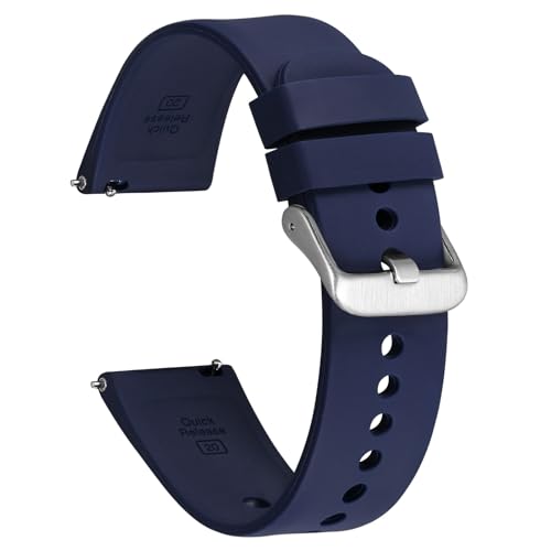 Ayadoo 21mm Silicone Watch Band for Men Women, Sporty Series Rubber Watch Straps, Blue with Silver Buckle