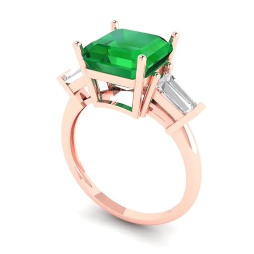 Clara Pucci 3 ct Asscher Cut Created Emerald 14k Yellow Gold Three-Stone Wedding Engagement Bridal Promise Ring2