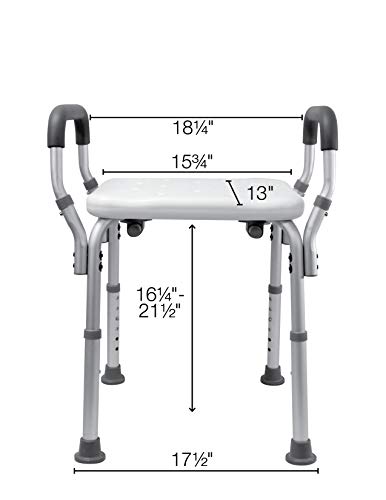 Essential Medical Molded Shower Bench with Arms (No-Back)