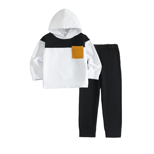 Image of Boys Clothes 2pcs Tween Boy Color Block Hoodie + Pants Little Boys Fall Winter Outfits Set, 4-12 Years