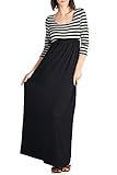 Beachcoco Women's 3/4 Sleeve Stripe Maxi Dress (XL, Black/Stripe)