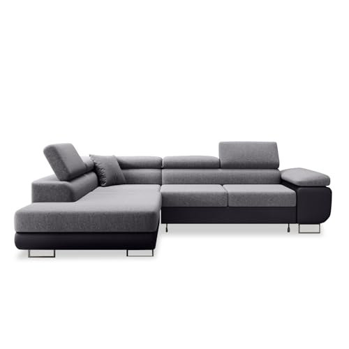 INTENSE DECO Canapé d'angle Gauche Convertible Marius Gris et Noir