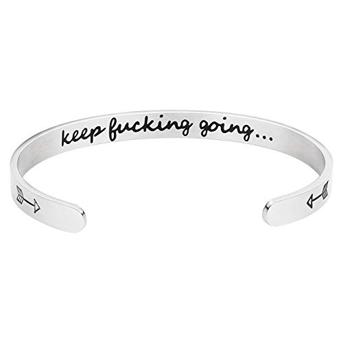Mytys Inspirational Cuff Bracelet Bangle for Women Keep Going Motivational Mantra Quote Stainless Steel Engraved Bangle Cuff