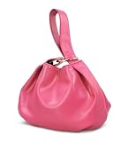 Women's Clutch Soft Vegan Leather Hobo Top Handle Bag Small Tote Purse (Hot Pink)