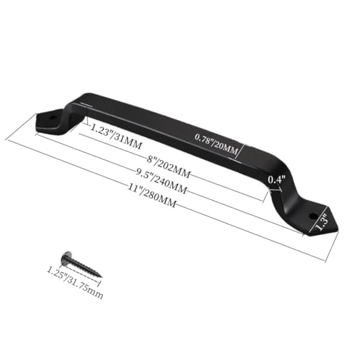 Image of 9 Inch Diamond Curved Barn Door Handle - Black Cast Iron Pull for Sliding Doors, Gates, Sheds, Fences, Closets - Indoor Outdoor Farmhouse Hardware