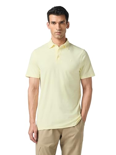 Image of TECHNOSPORT Men's Solid Slim Fit Polo Collar T-Shirt COTFLEX Half Sleeve Button Polyester for Gym Running Workout UPF50+ Anti Odour