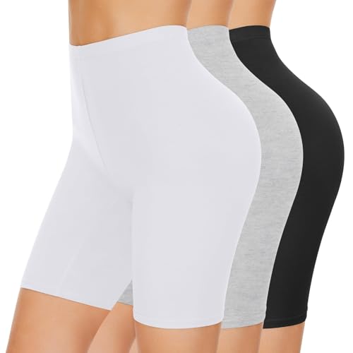 SIHOHAN Anti Chafing Shorts Women Cotton Boxer Shorts Breathable Anti Chafe Short for Under Dresses(Black+White+Grey,3XL)