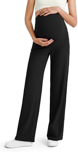 G4Free BareFeel Maternity Dress Yoga Pants Over The Belly Stretchy Work Slack Pregnancy Wide Leg Lounge Trousers