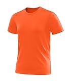 Mens Neon Athletic High Visibility Yoga Dry Fit Shirt Casual Short Sleeve Orange Running Performance Tshirt for Men (S)