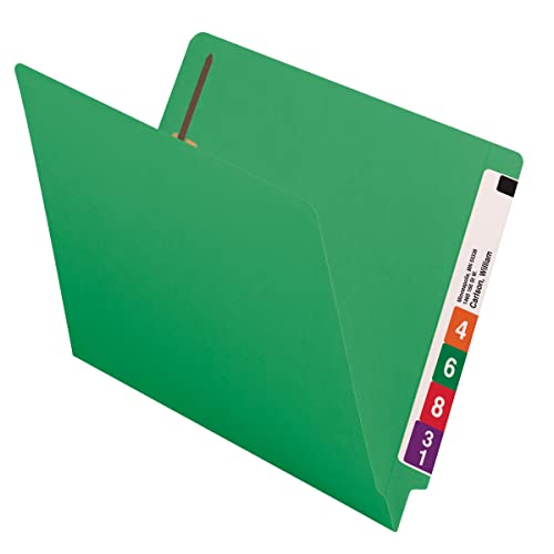 Image of Smead End Tab Fastener File Folder, Shelf-Master Reinforced Straight-Cut Tab, 2 Fasteners, Letter Size, Green, 50 Count (25140)(Pack of 5)