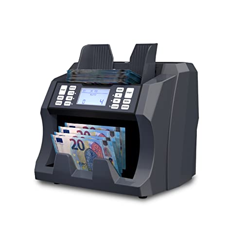Per tutte le valute non miste Detectalia V75, Conta banconote Non-Miste e Rilevatore di Banconote False, Testata per Tutte le Valute, con 4 Controlli sulla Banconota, Schermo a 2 Colori + Schermo Esterno, Capacità di 300 Banconote