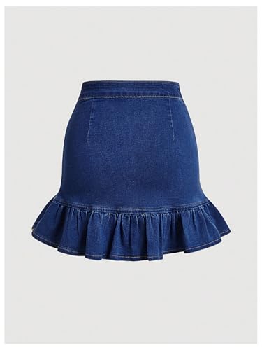 Floerns Women's Denim Skirts Ruffle Hem Short Skirts Ruched Bodycon Mini Skirts2