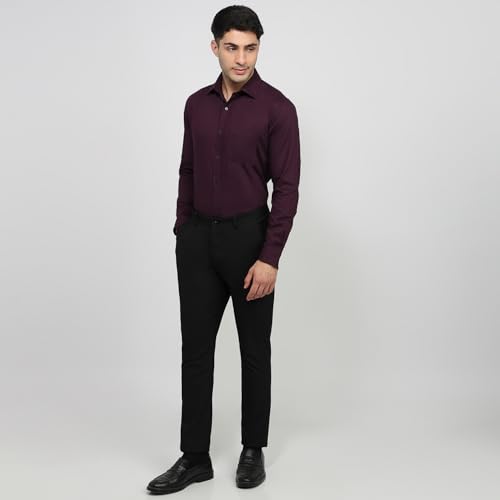 Image of Raymond Men Slim Fit Solid Pattern Pure Cotton Semi Cutaway Collar Full Sleeve Formal Shirt