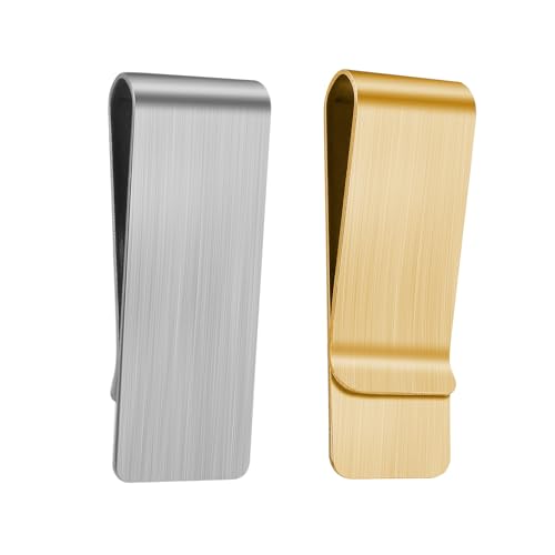 2PCS Cash Clip, Stainless Steel Money Clips, Small Slim Money Clip for Men, Pocket Cash Wallet, Gold & Silver