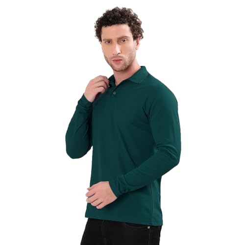 Image of Men's Full Sleeve Collared Soild Color Casual Regular Fit T-Shirt