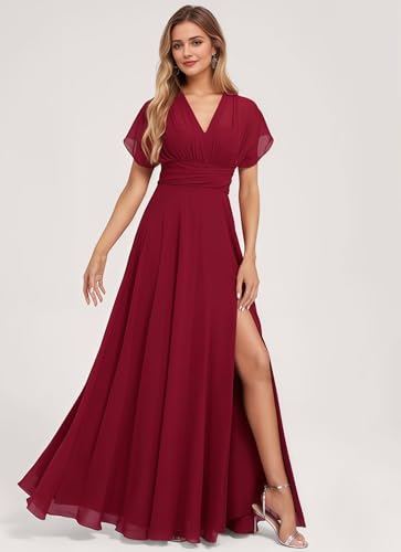Women's Convertible Infinity Bridesmaid Dress with Slit Long A-line Chiffon Multi-Way Formal Dress3