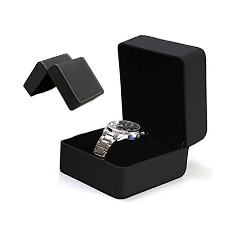 AUGEN Watch Box Organizer Single Slot Premium Luxury Vegan Leather Wristwatch Display Case Portable Organizer for Men Women Traveling Gift Bracelet Watch Jewellery Box (MatteBlack)