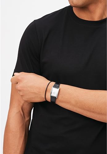 Image of Daniel Wellington Bound 35x24mm Guilloche Silver - Men Watch Stainless Steel Leather Strap Watch