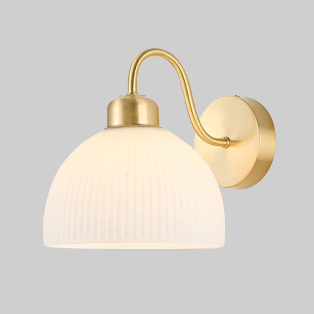 SXECAEPS Gooseneck Wall Sconce Dome Glass Lamp Gold Finish Mount Light Nordic Sconces Vanity Lighting Fixture with Ribbed for Bedroom Bedside Living Room