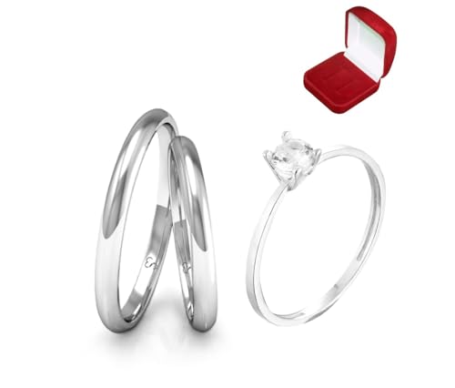 Alianças Par 4mm Prata Inoxidavel com Caixa de Veludo e Anel Solitário Anatomicas Compromisso Namoro