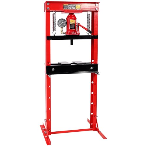 SYTOALND 20 Ton Hydraulic Shop Press with Bottle Jack and Pressure Gauge, Heavy Duty Steel Frame, for Bending, Straightening, Installing Bearings, U-Joints, Bushings (Red-20Ton)