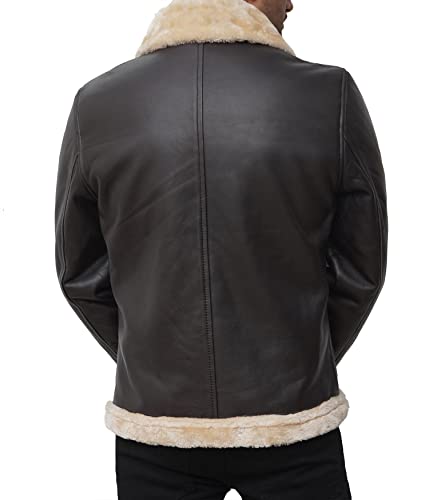 Image of Blingsoul Mens Sherpa Leather Jacket with Shearling Fur Collar - Real Lambskin Winter Leather Jacket For Men