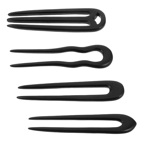 Mikikit Horquillas Cabello Forma de U Vintage 4 Piezas de Ébano Negro Artesanal, Horquillas Decorativas para Moños y Recogidos, Accesorios Femeninos para Peinados Retro