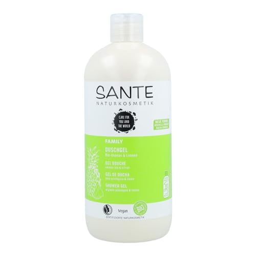 Sante Naturkosmetik Naturkosmetik - Gel de ducha orgánico de piña y lima, tamaño familiar de 500 ml, con dispensador, aroma afrutado y fresco, vegano, sin microplástico, para mujeres y hombres