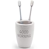 Airmoon Mini Ceramics Handmade Couple Toothbrush Holder Stand for Bathroom Vanity Countertops, Goog Morning, Versatile (Good Morning)