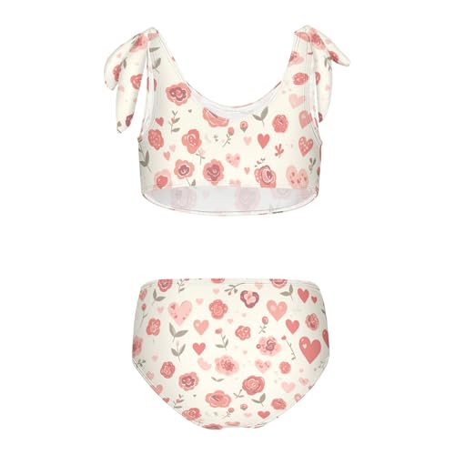 KLL Seamless Pattern Red Roses Girl 2 Piece Bikini Set Scoop Neck Swimsuit Swimming Suits Adjustable Shoulder Strap2