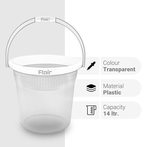 Image of FLAIR Estella Crystal 14 LTR Clear Set of 2 I Plastic Bathroom Bucket | Strong and Durable Water Storage Bucket | Sturdy and Easy Grip Handle | Ideal for Bathing and Everyday Use