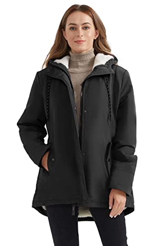 Elezay Women's Parka Jacket Hooded Stylish Winter Coats With Polar Fleece Lining Mid Length Warm Parka Coats Zipper Closure Black, Medium #TOP14