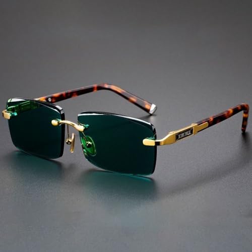 Street Photos Decoration Green Crystal Stone Frameless Metal Eyewear Men's Sunglasses Cycling Goggles Driving Glasses Outdoor Sunglasses(green)