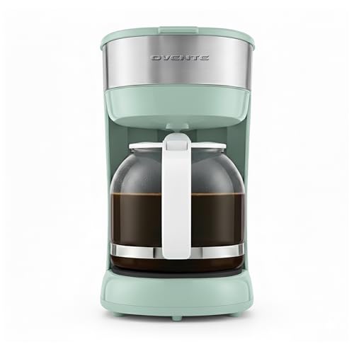 Image of OVENTE 12-Cup Drip Coffee Maker with Borosilicate Glass Carafe, One-Touch Operation Machine, Anti-Drip System, Reusable Filter and Clear View Water Gauge, Ideal for Home or Office, Light Teal CM412LBL