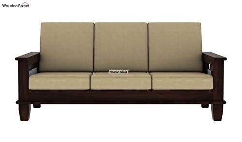 Image of BN Furniture Solid Sheesham Wood Sofa Set 6,5,3&2 Seater Cushioned Back for Living Room Stylish, Durable & Comfortable for Home, Office, Hall, Guest Room (Black with Gray Cushion, 5 Seater)