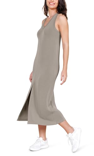 Image of ODODOS Modal Soft Front Split Midi Dress for Women, V Neck Sleeveless Casual Summer Tank Dress